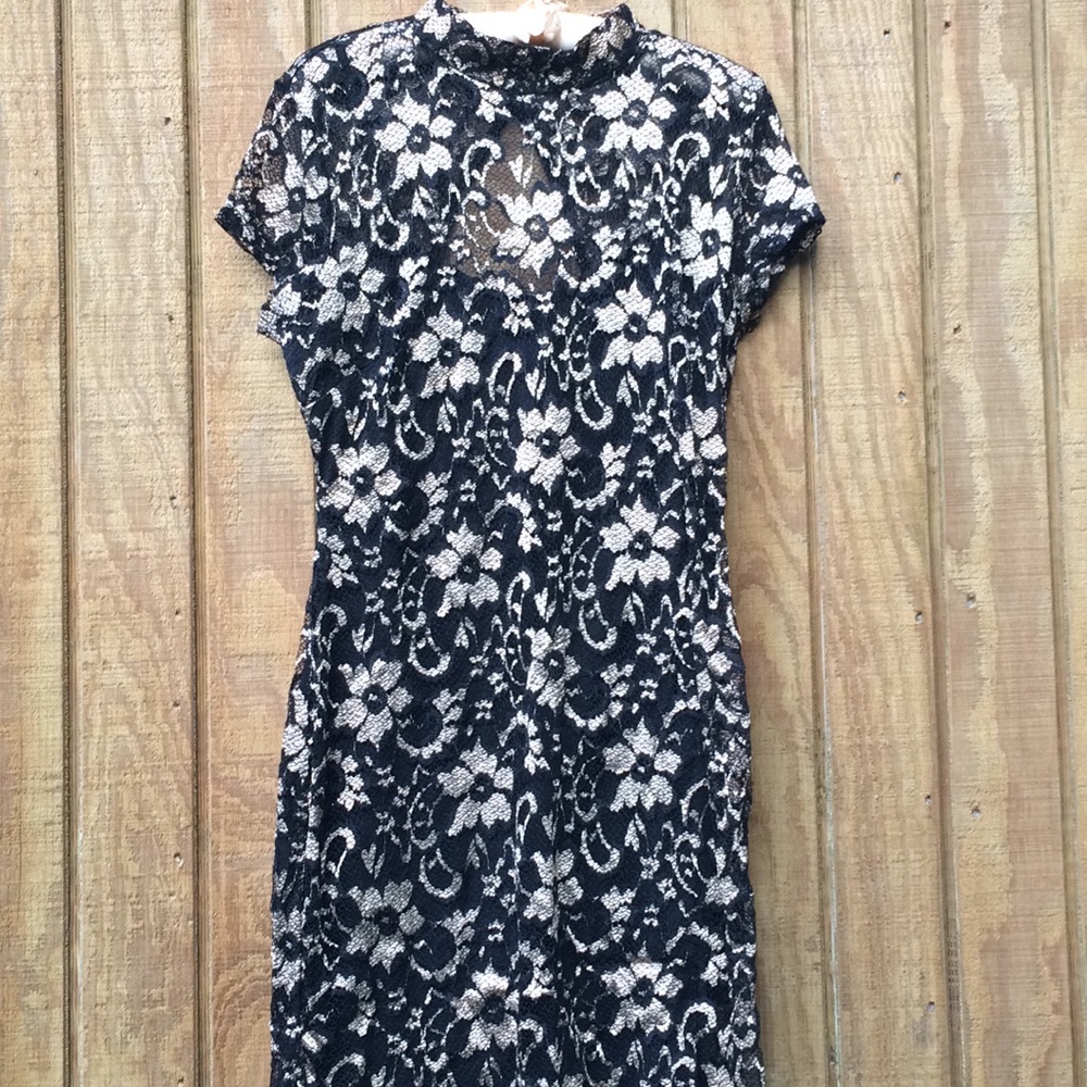 Black and gold lace dress